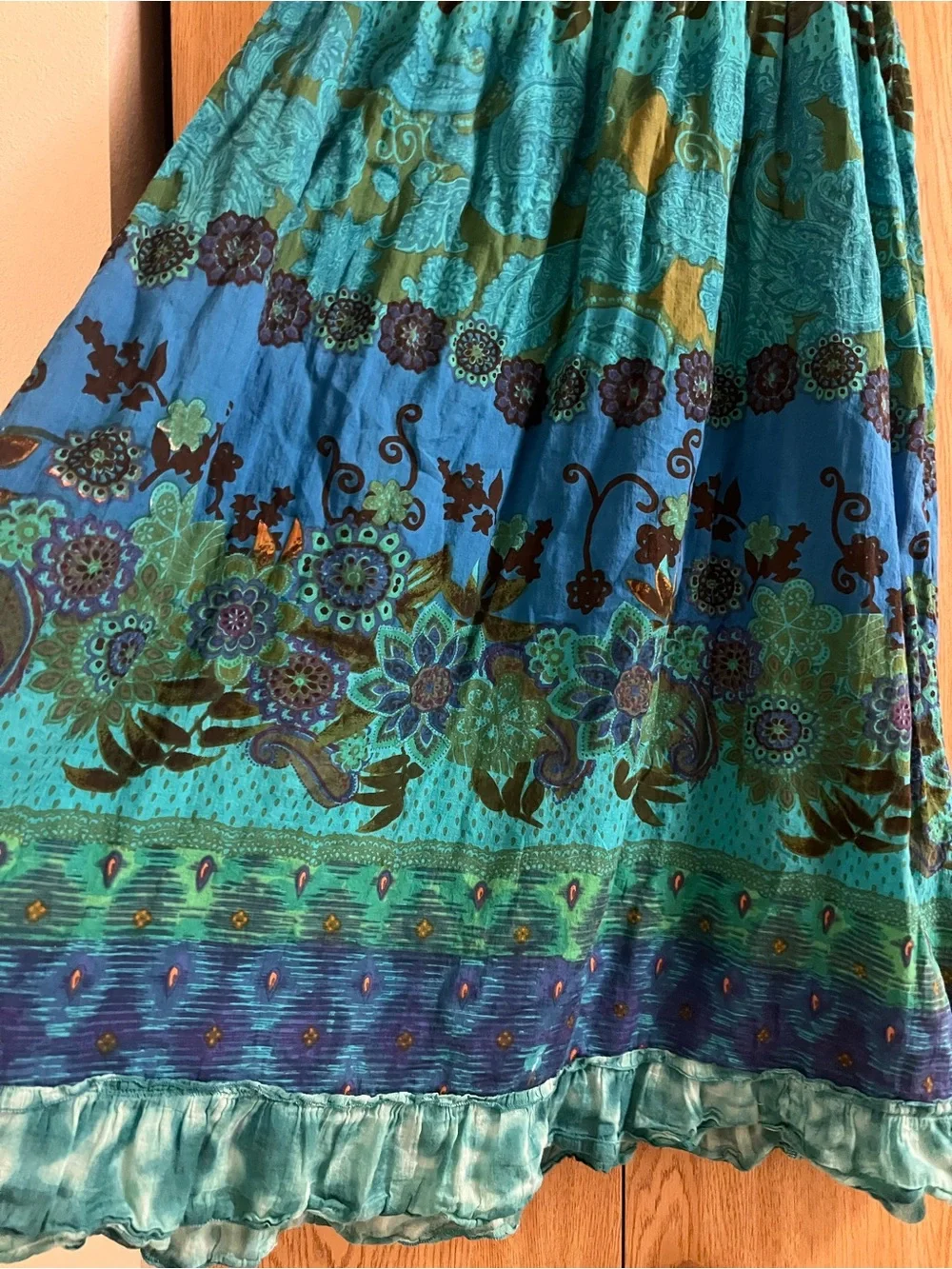 Teal Floral Smocked Maxi Skirt - Women